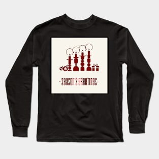 Modern Christmas Greetings in red and white, showing the four advent candles, gift and Christmas decoration Long Sleeve T-Shirt